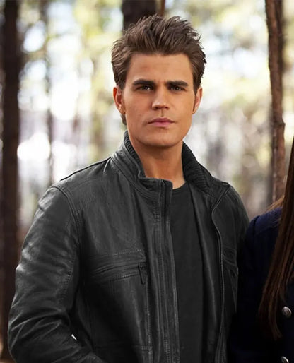 Paul Wesley Vampire Diaries Black Leather Jacket