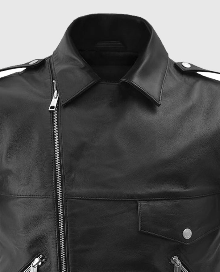 Men's Biker Leather Vest with Buckled Strap