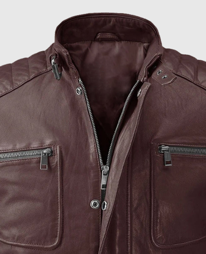 Men's Firefly Burgundy Biker Leather Jacket