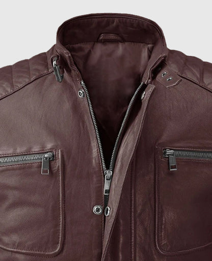 Men's Firefly Burgundy Biker Leather Jacket