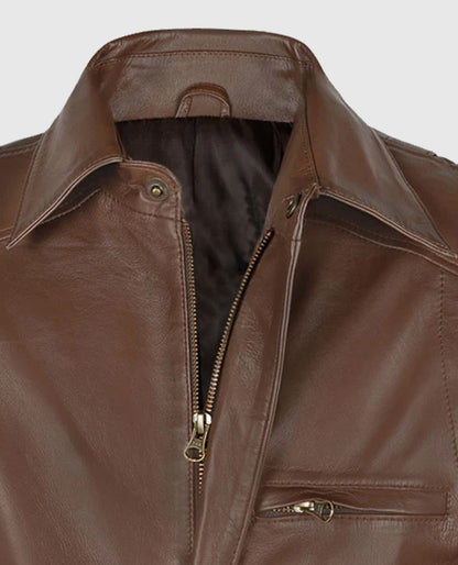 Men's Hunter Brown Bomber Leather Jacket