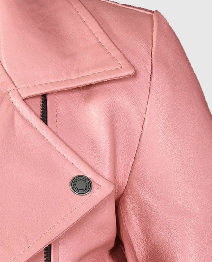 Women's Pink Biker Leather Jacket