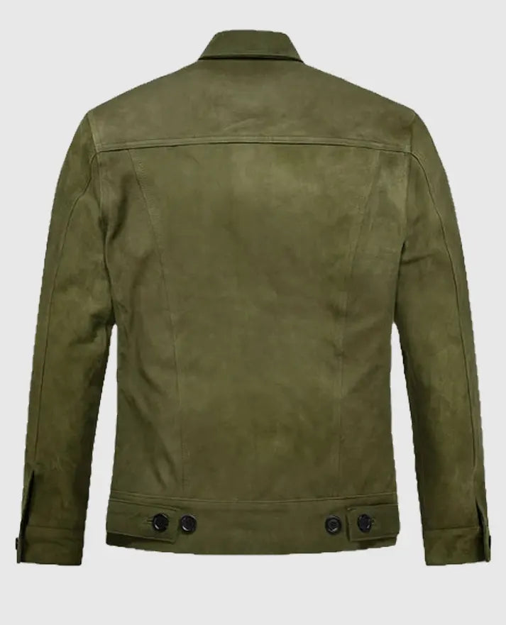 Ryan Reynold Green Suede Trucker Jacket