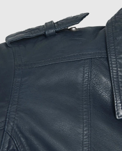 Women's Blue Washed & Wax Biker Leather Jacket