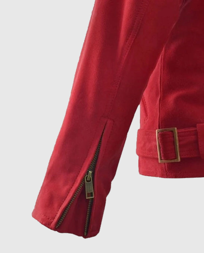 Women's Red Suede Biker Leather Jacket