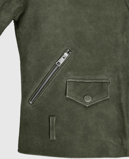 Women's Olive Suede Moto Leather Jacket