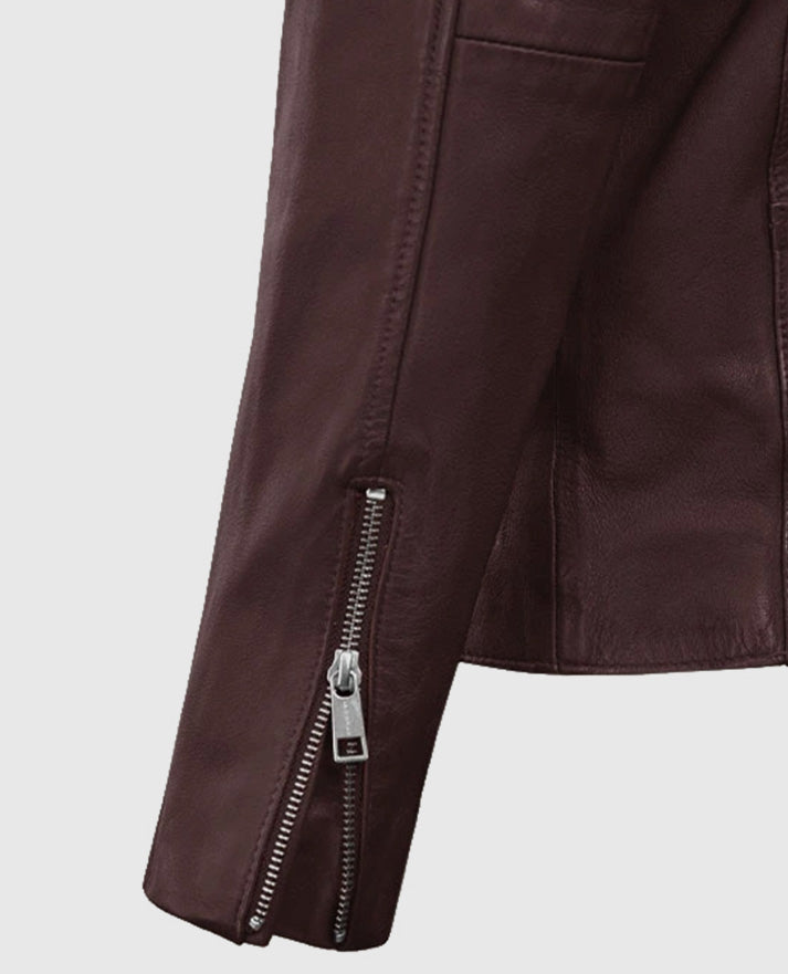 Men's Motorad Biker Burgundy Leather Jacket
