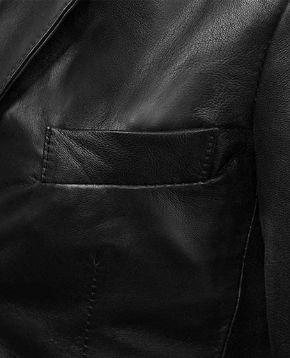 Women's 2 Button Black Leather Blazer