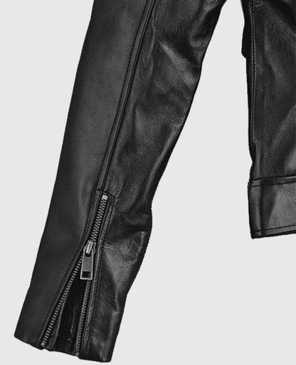 Women's Black Leather Jacket With Multi-Pocket