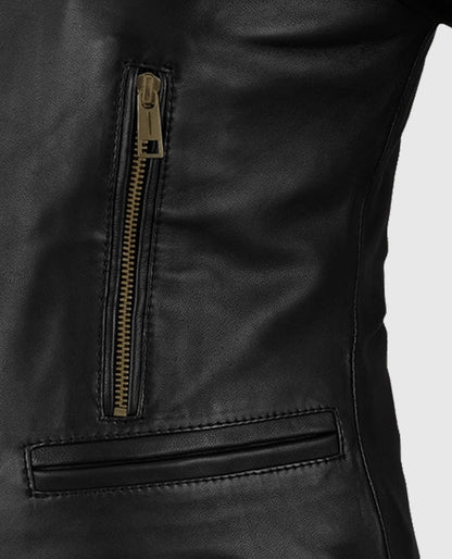 Women's Black Cafe Racer Leather Jacket