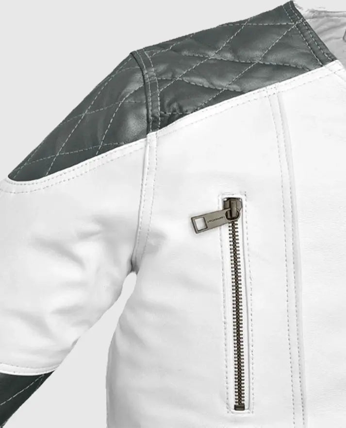 Women’s White and Silver Moto Jacket