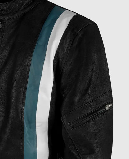 Men's Black Racer Stripe Leather Jacket