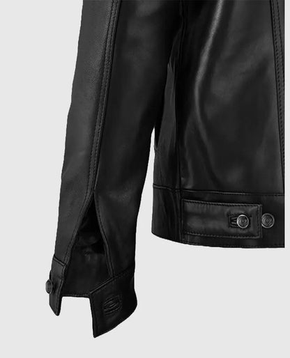 Men's Black Leather Sherpa Style Jacket