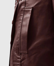 Women's Soft Maroon Leather Wax Halcon Trench Coat