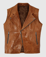 Men's Light Brown Leather Biker Vest