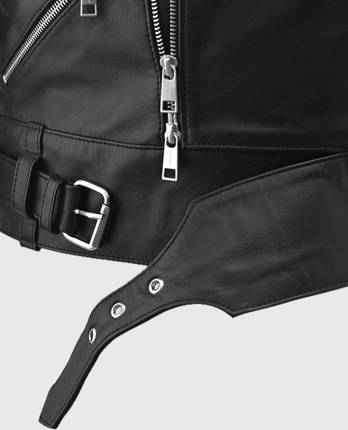 Men's Biker Leather Vest with Buckled Strap