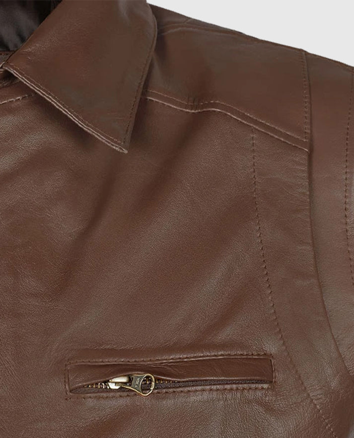 Men's Hunter Brown Bomber Leather Jacket