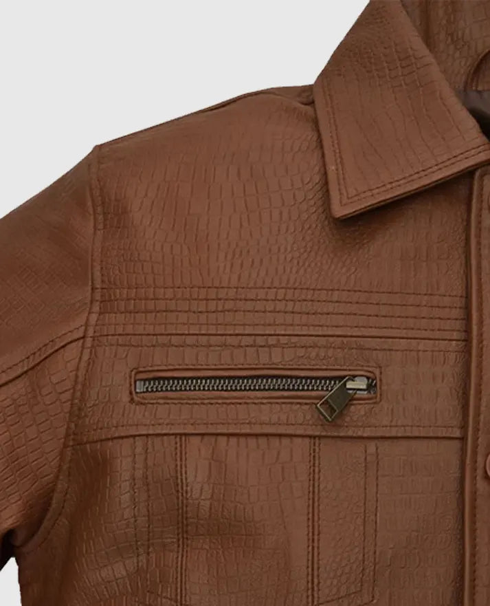Men's Brown Leather Trucker Jacket
