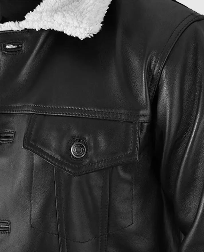 Men's Black Leather Sherpa Style Jacket