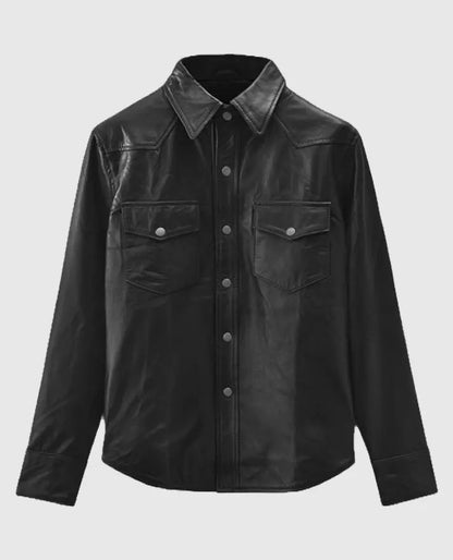 Men's Black Trucker Leather Jacket