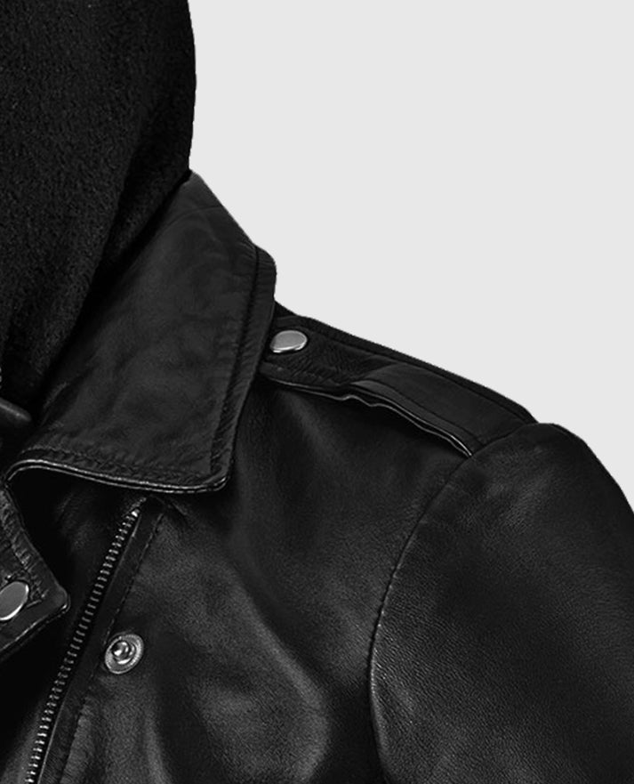 Women's Hooded Biker Leather Jacket