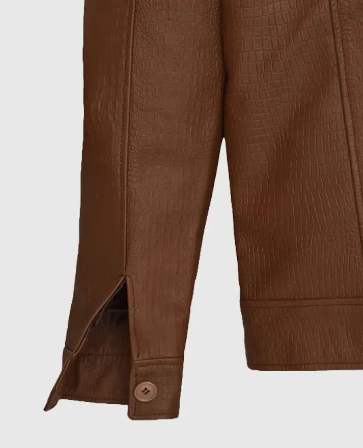 Men's Brown Leather Trucker Jacket