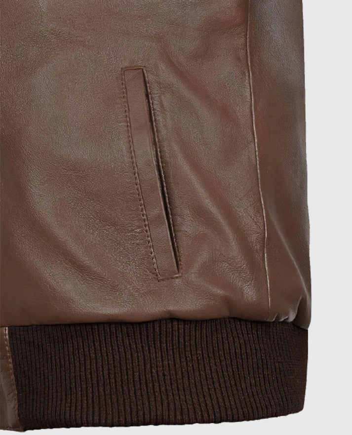 Men's Hunter Brown Bomber Leather Jacket