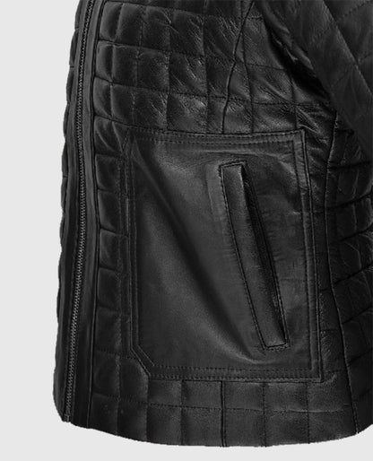 Women's Quilted Black Leather Jacket