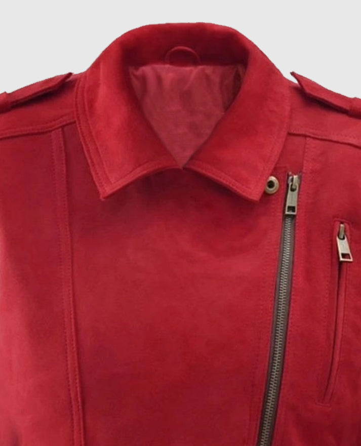 Women's Red Suede Biker Leather Jacket