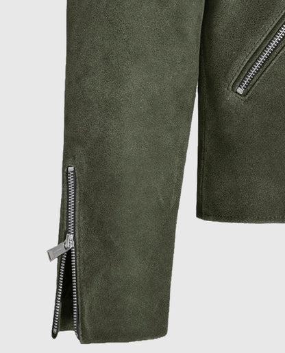 Women's Olive Suede Moto Leather Jacket
