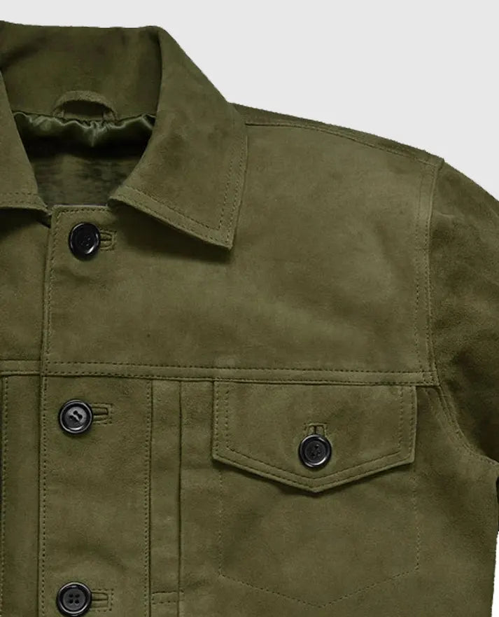 Ryan Reynold Green Suede Trucker Jacket