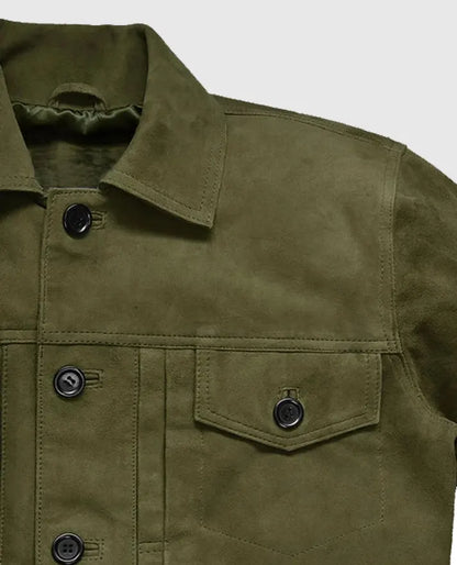 Ryan Reynold Green Suede Trucker Jacket