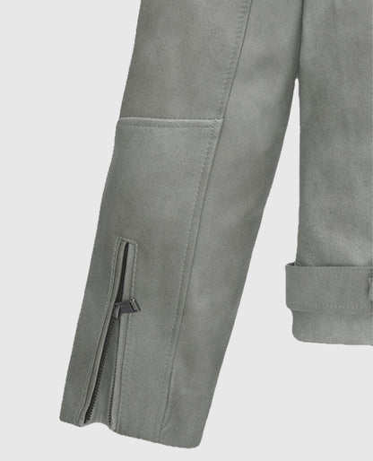 Women's Gray Suede Biker Leather Jacket