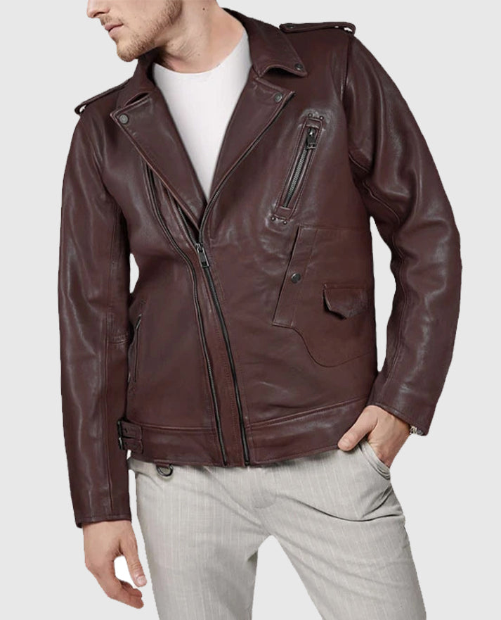 Men's Burgundy Falcon Rider Leather Jacket