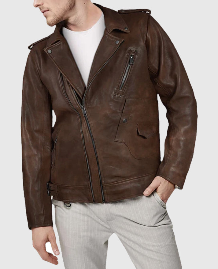 Men's Spanish Brown Falcon Rider Leather Jacket