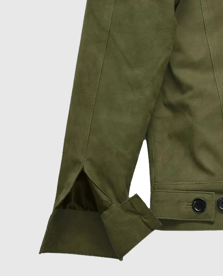 Ryan Reynold Green Suede Trucker Jacket