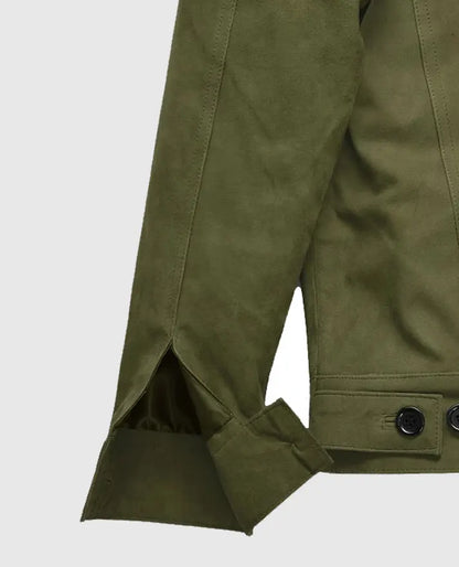 Ryan Reynold Green Suede Trucker Jacket