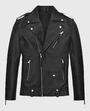 Ansel Elgort Black Leather Biker Jacket
