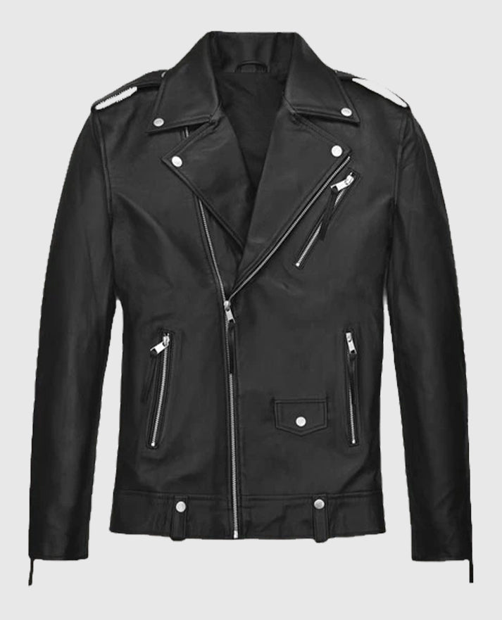 Ansel Elgort Black Leather Biker Jacket