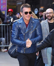Antonio Banderas Blue Leather Biker Jacket