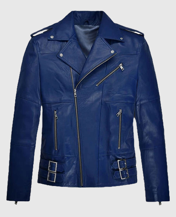 Antonio Banderas Blue Leather Jacket