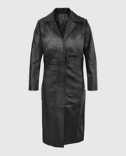 Black Selena Gomez Leather Long Coat