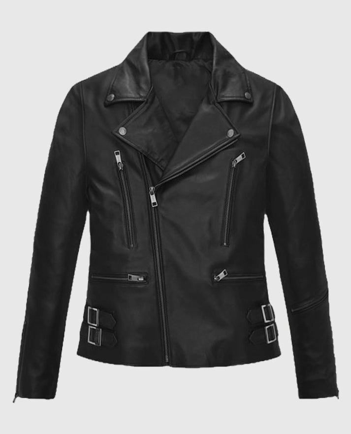Bruna Marquezine Blue Beetle Black Leather Jacket