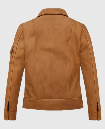 Canberra Tan Brown Gigi Hadid Leather Jacket