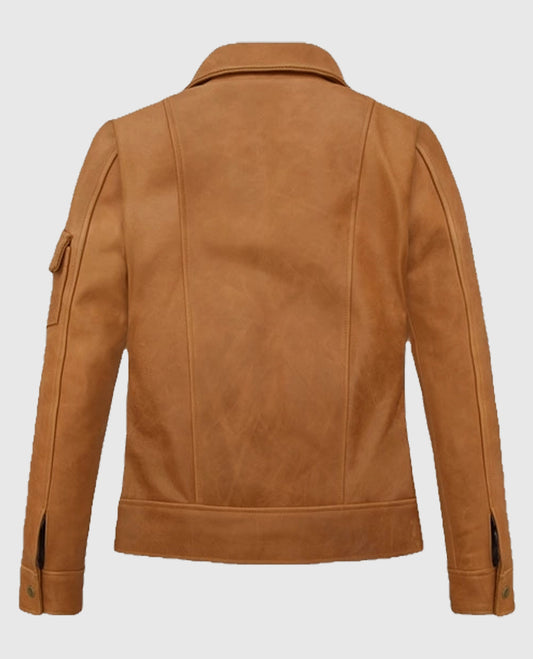 Canberra Tan Brown Gigi Hadid Leather Jacket