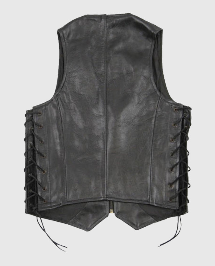  Casual Black Laced Leather Vest for Men