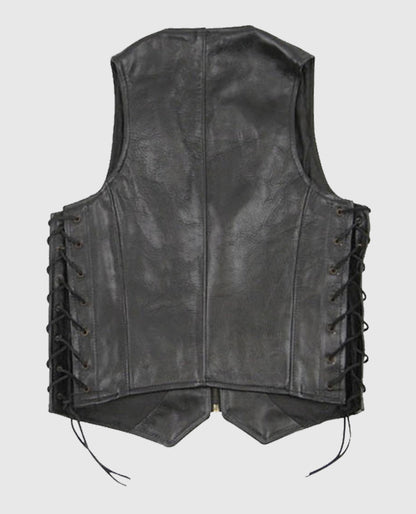  Casual Black Laced Leather Vest for Men