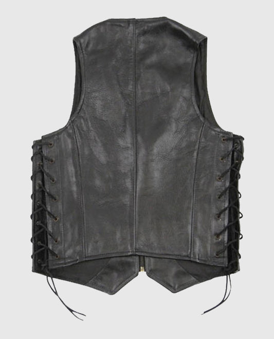  Casual Black Laced Leather Vest for Men