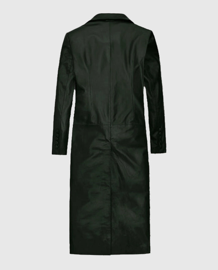 Women's Chelsea Black Leather Long Coat - second image