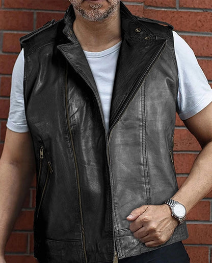 Classic Men's Black Biker Leather Vest